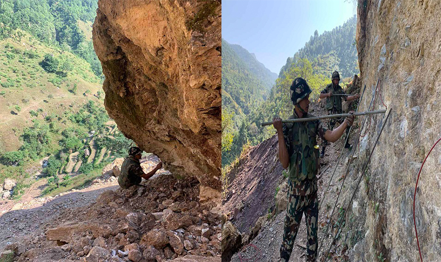 रोल्पाको सुलिचौर–अरेस–प्युठान सडकखण्डको कडा चट्टान फोर्दैः नेपाली सेना