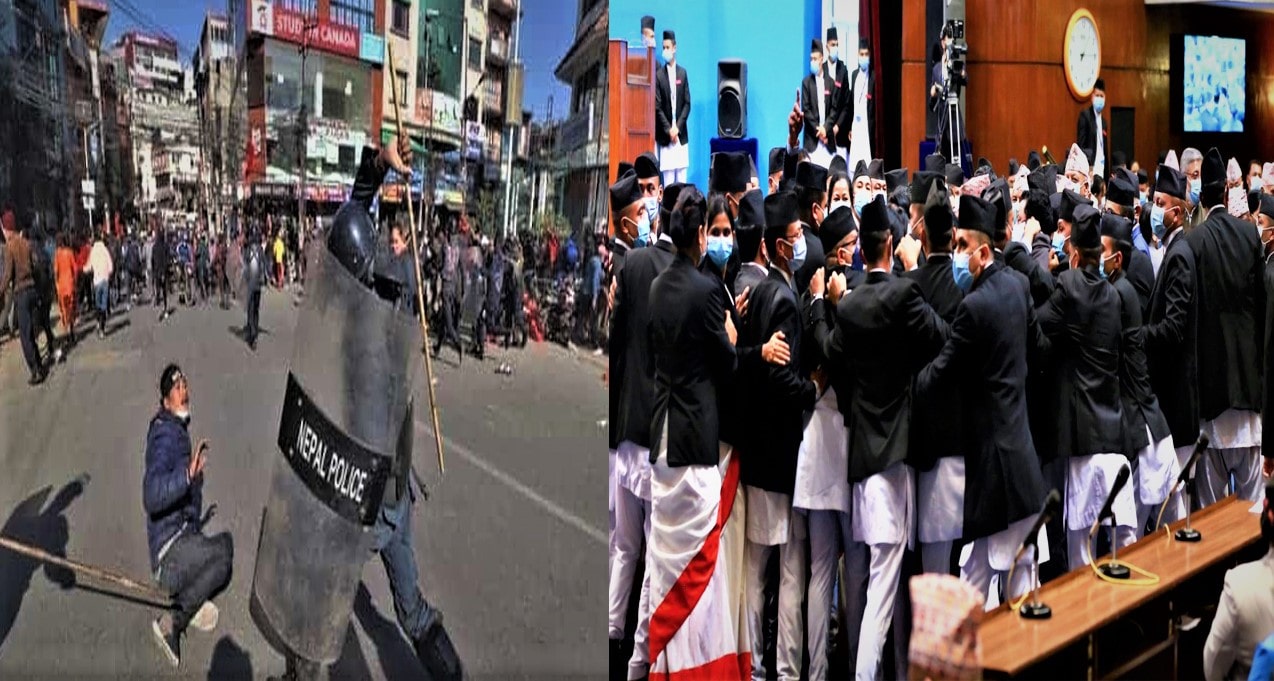 संसद भित्र एमालेको नारा, बाहिर प्रहरीकाे लाठी प्रहार image