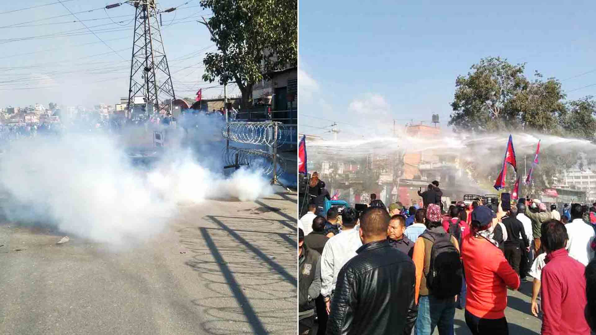 बल्खुमा दुर्गा प्रसाईं समूह र प्रहरीबीच झडप, प्रहरीले हान्यो अश्रुग्यास image