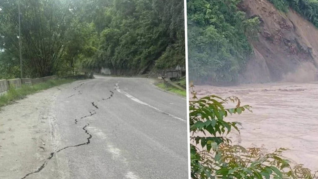 त्रिशूलीको बाढीले कृष्णभिरमा सडक कटान, काठमाडौं–मुग्लिन सडक पूर्णरुपमा बन्द