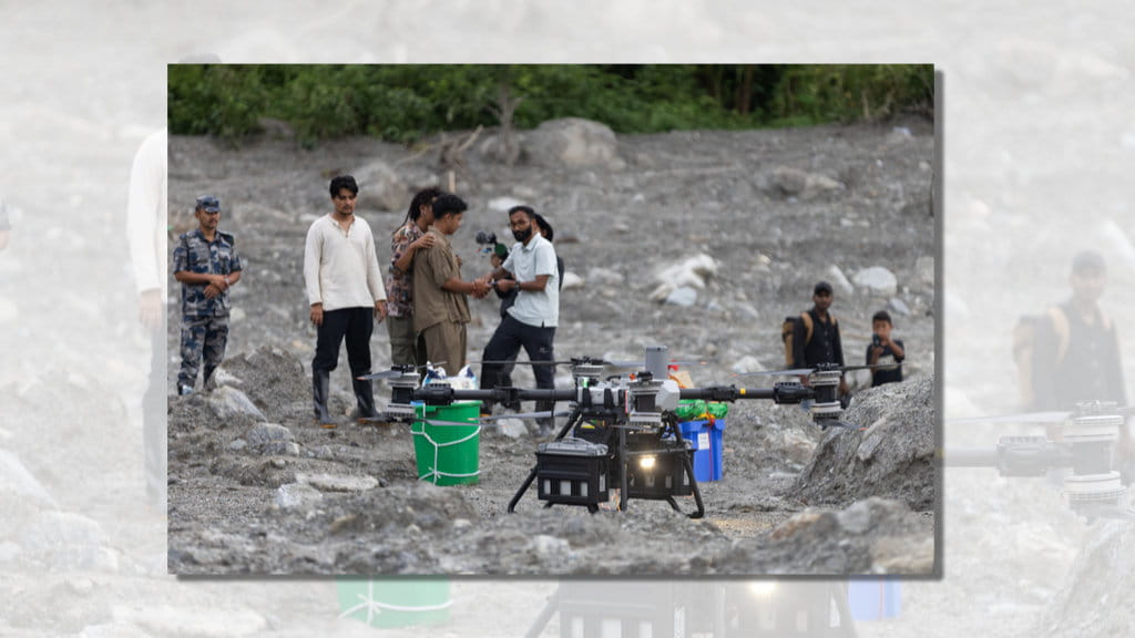 बाढी प्रभावित क्षेत्रमा राहत पुर्‍याउन त्रिशूलीमा चिनियाँ ड्रोनको प्रयोग